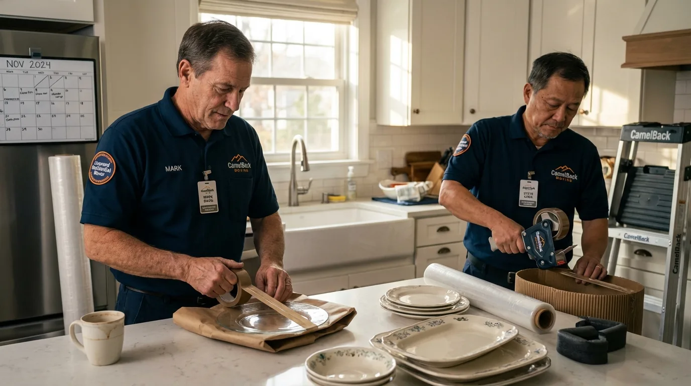 Professional crew packing kitchen dishware in New Cumberland, WV